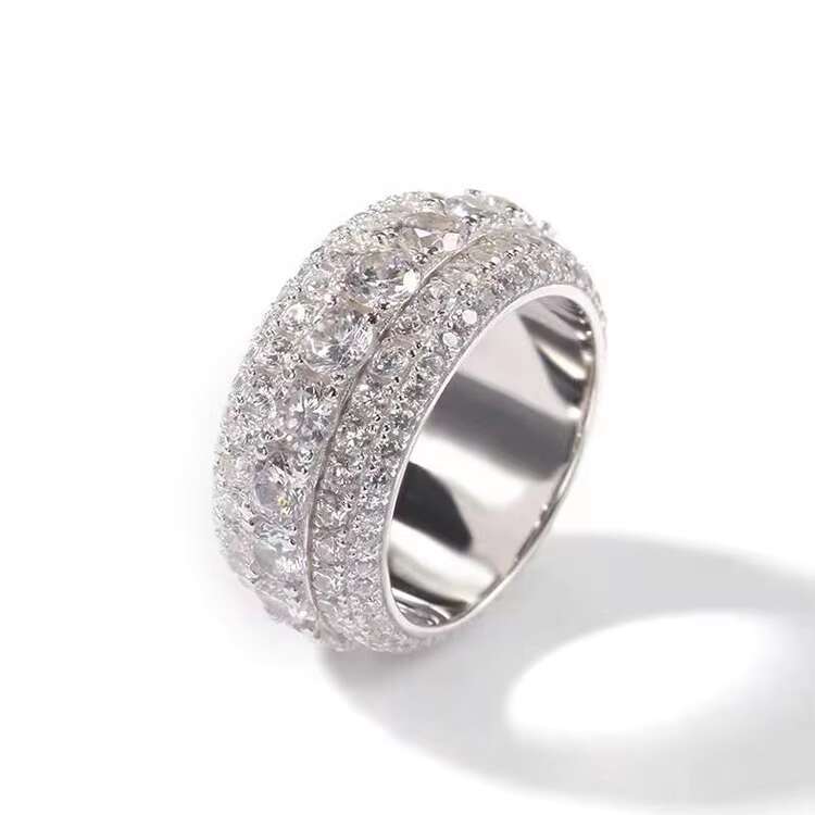 Full Diamond Moissanite Diamond Cuban Ring S925 Silver Iced Out D Color VVS Diamond Full Circle Round Hip Ring for Men