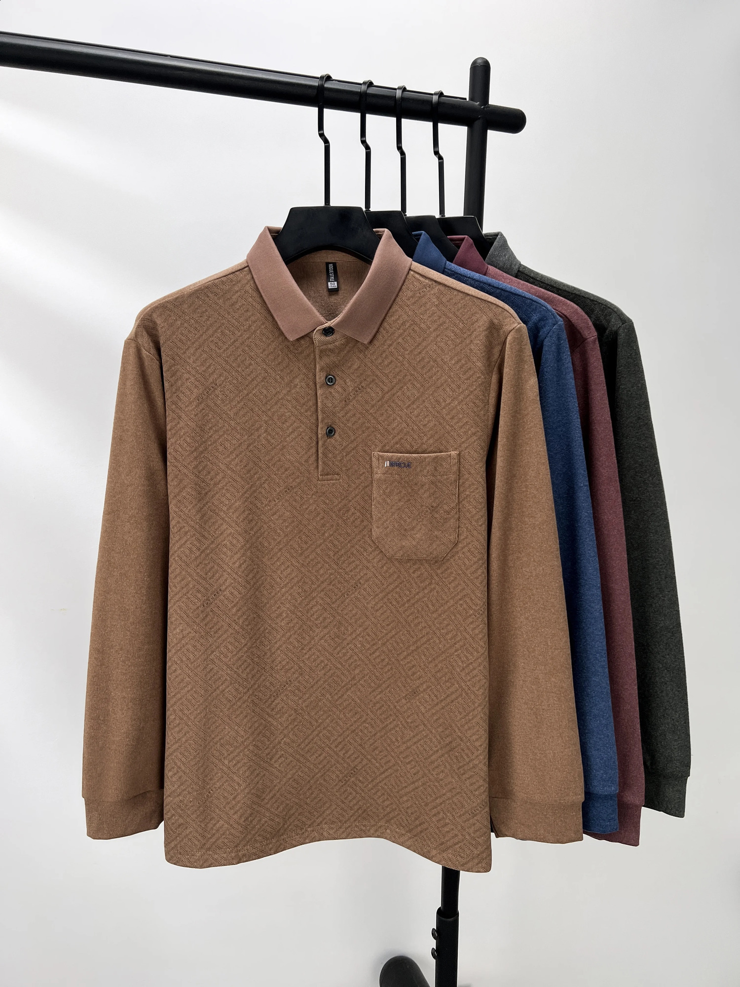 long sleeved mens polo shirt with automatic pocket embroidery high-end customized comfortable and soft casual golf T-shirt 250411
