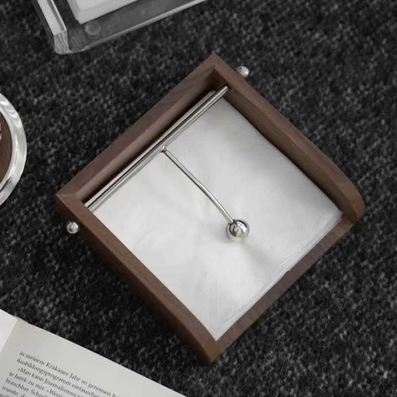 Restaurant Hotel Tissue Box Redwood Fixed-point Square Napkin Box Bracket Light Luxury Stainless Steel Tissue Rack Decoration Y251112