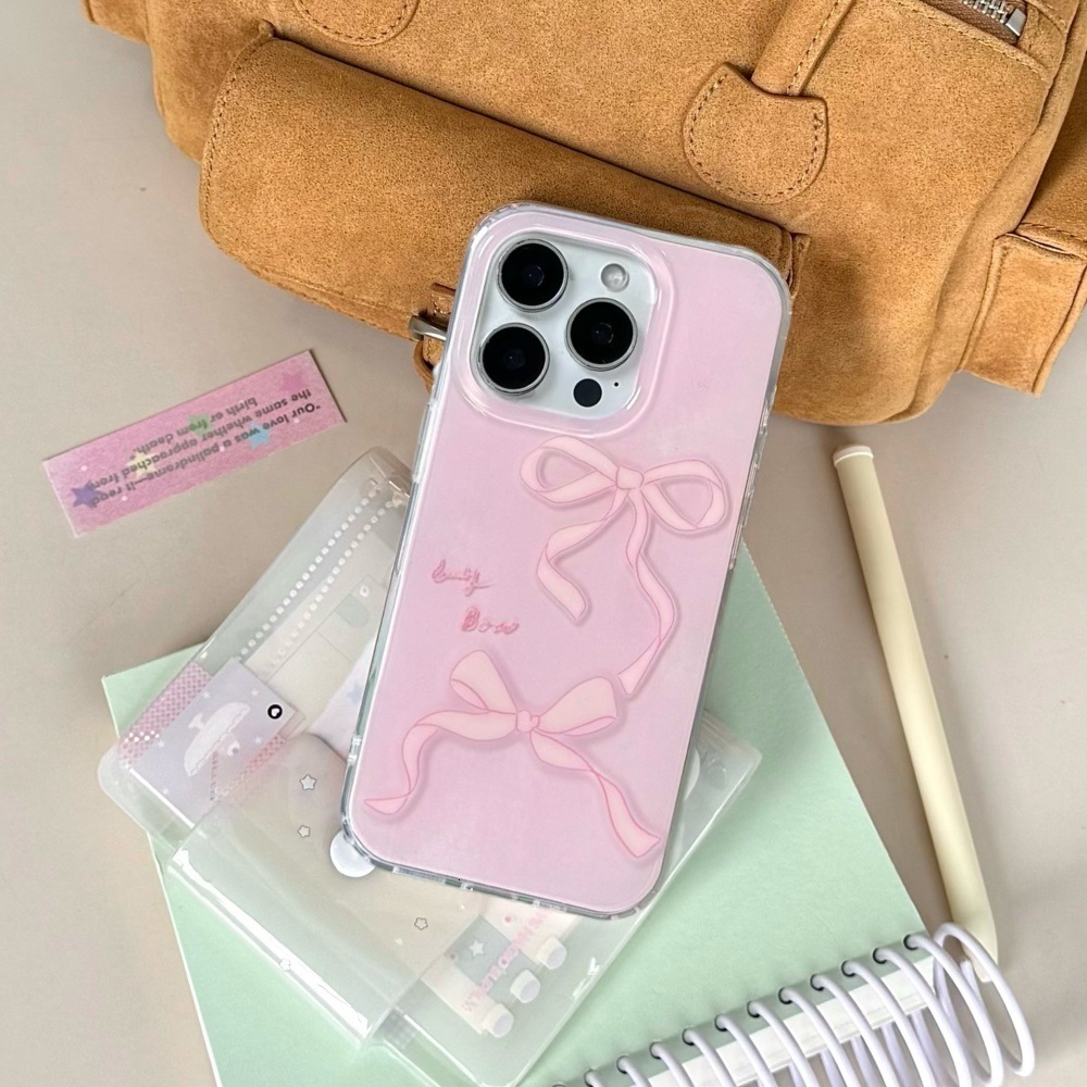 Pink Pearl Bowknot Phone Case Compatible with iPhone 17/16 Pro Max Personalized Protective Cover iPhone 15/14
