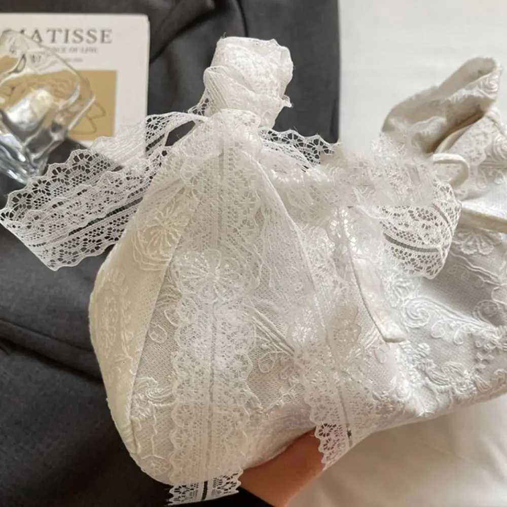 Storage Bag Tote Bag Lace Shoulder Bag Pleated Strap With Ribbon Simple Canvas Handbag Simple Cloth Large Capacity Bag CoupleT2511112