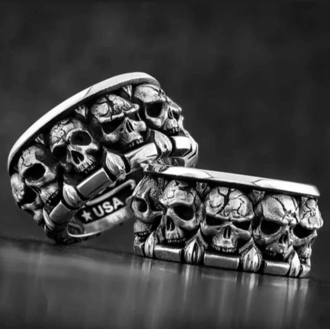 Retro full circle domination skull ring new fashion mens jewelryXJ250412