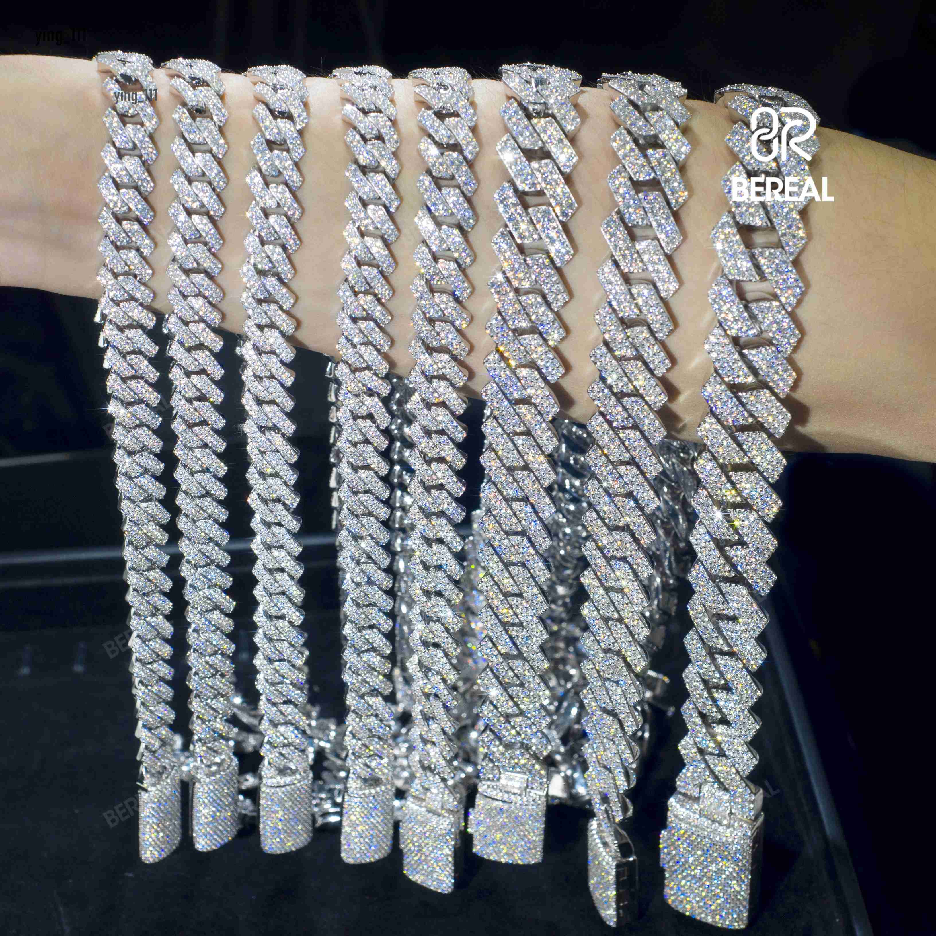 Factory Price Wholesale 8mm 10mm 12mm 14mm Moissanite Cuban Chain Bracelet Pass Diamond Tester 925 Silver Link Necklace