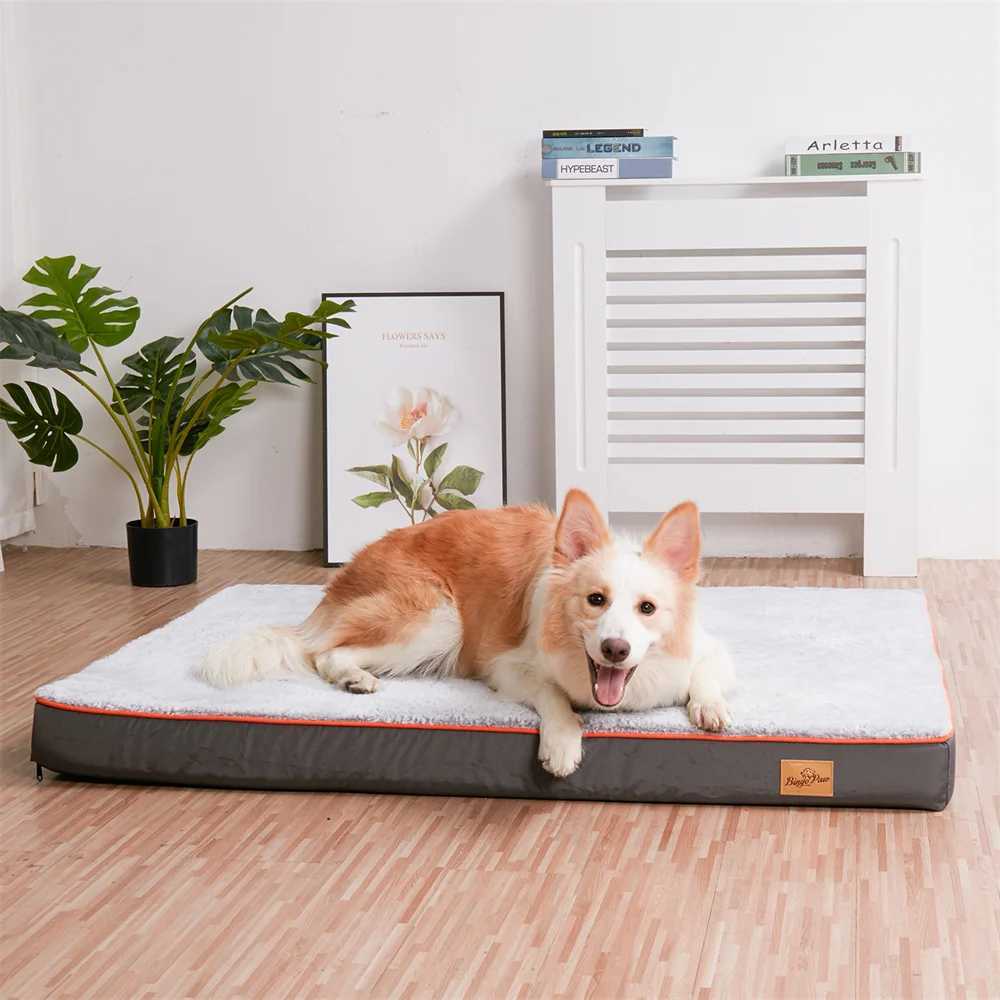 High quality large orthopedic memory foam dog bed waterproof pet dog Flat noodles giant pad orange decoration washable waterproof X250412