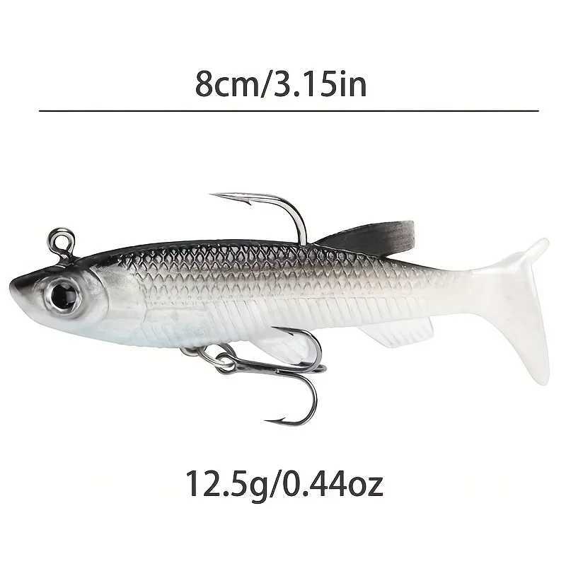5pcs Soft Rubber Fishing Lure 8cm 14g Bionics 3D Eyes Swimbait with Double Jig Head Hook Artificial Fishing Wobblers T Tail Bait Z250411