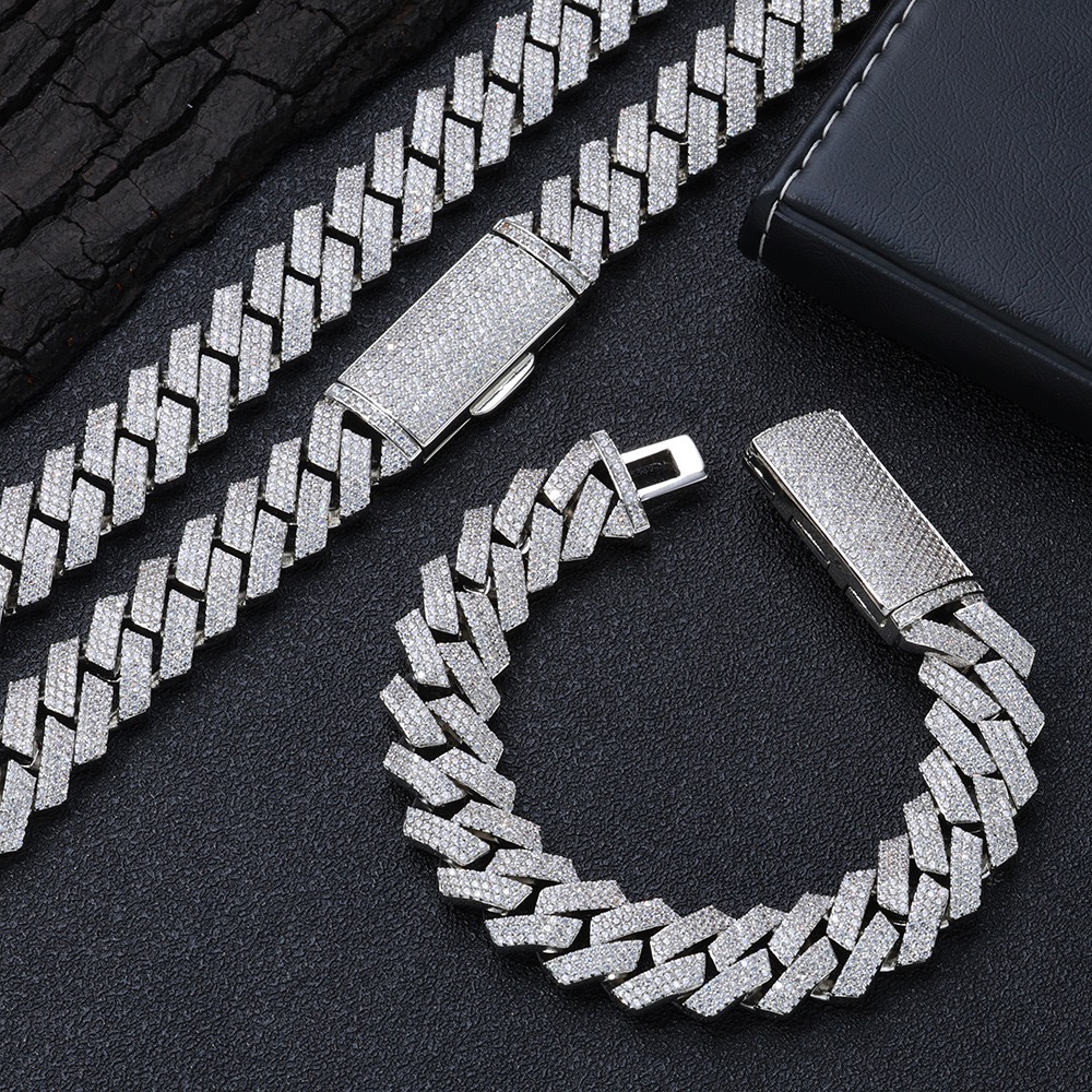 VVS By Diamante Tester Certified Men's Bracelet & Necklace - 20mm Cuban Style Chains Embellished with Moissanne Stones