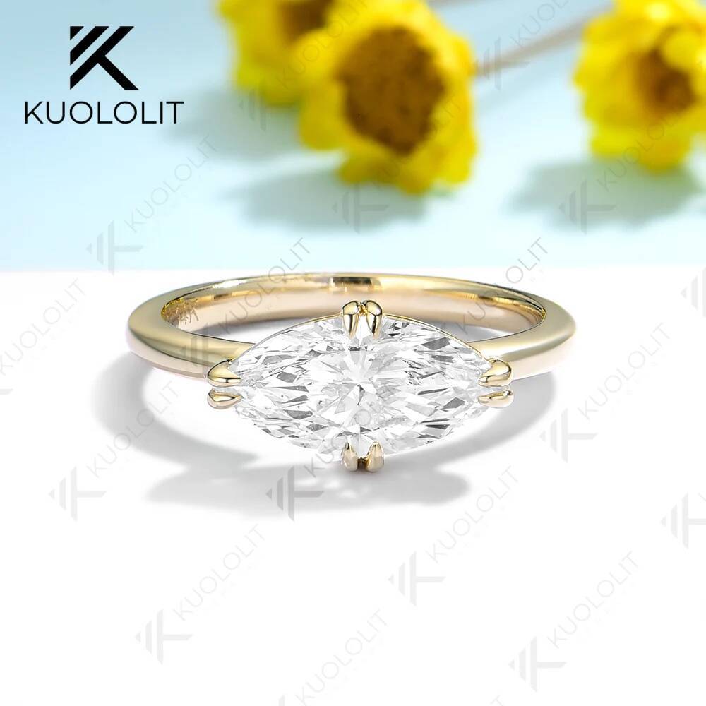 Kuololit 2CT Marquise Moissanite Engagement Ring for Women Solid 18K 10K 585 White Gold Solitaire Ring for Engagement Christmas - view 4