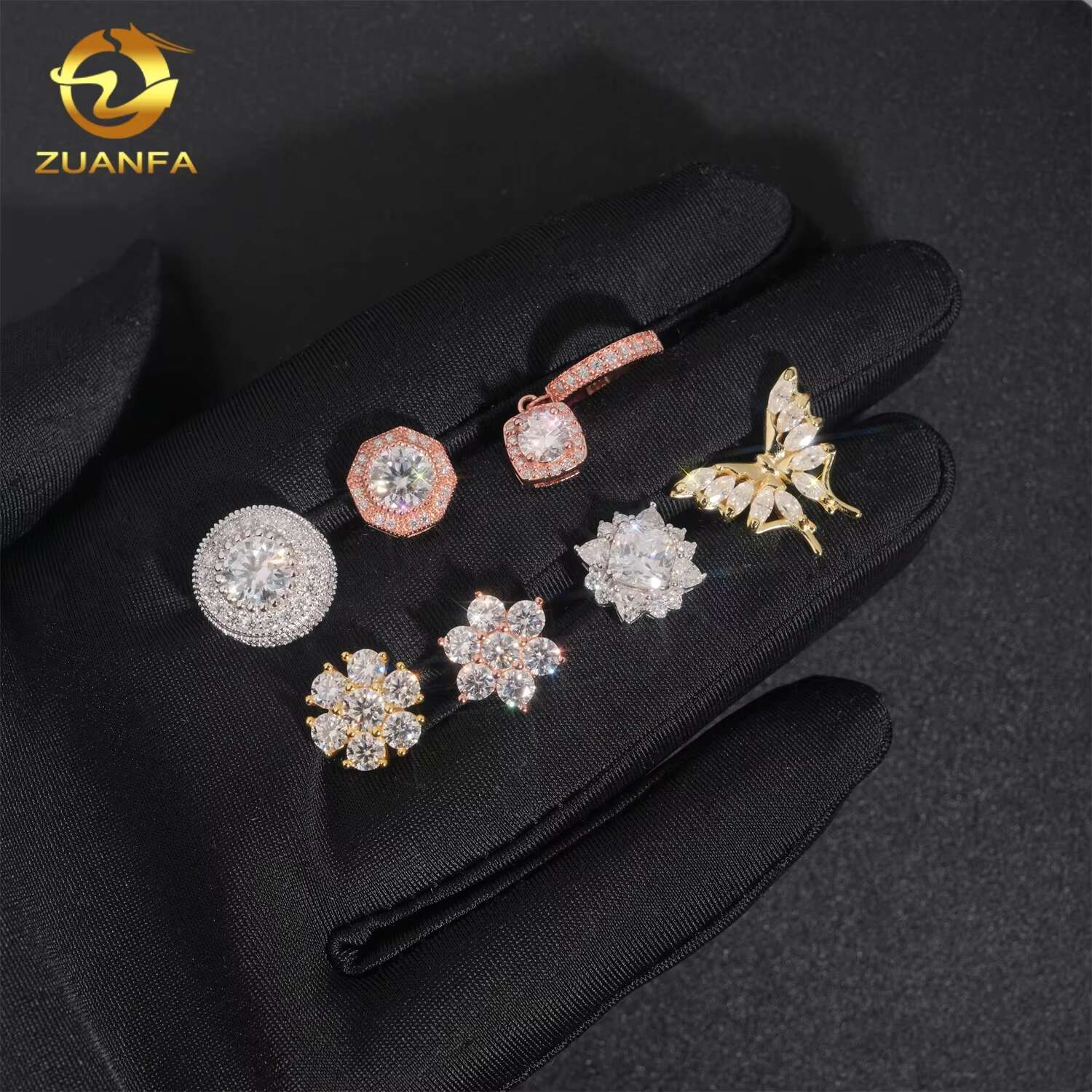 Hip Hop 925 Silver Iced Out Butterfly Flower GRA Certificate Women Mens VVS Moissanite Earrings