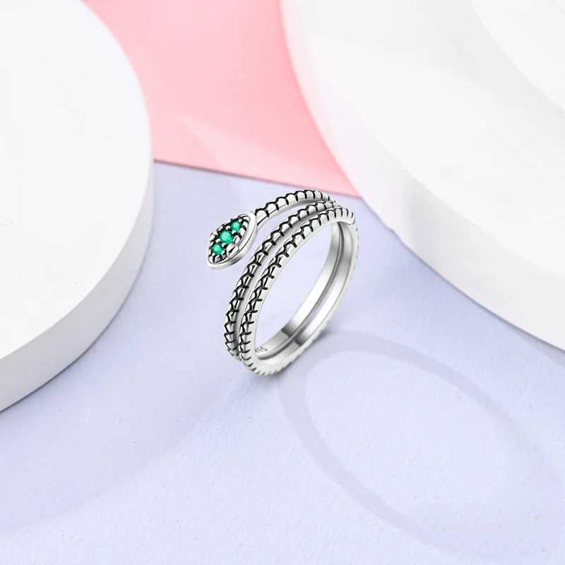 New Firefly Ring 925 Silver Sparkling Ring Womens Retro Snake Green Zirconia Handle Luxury Fashion Original Jewelry GiftXJ250412
