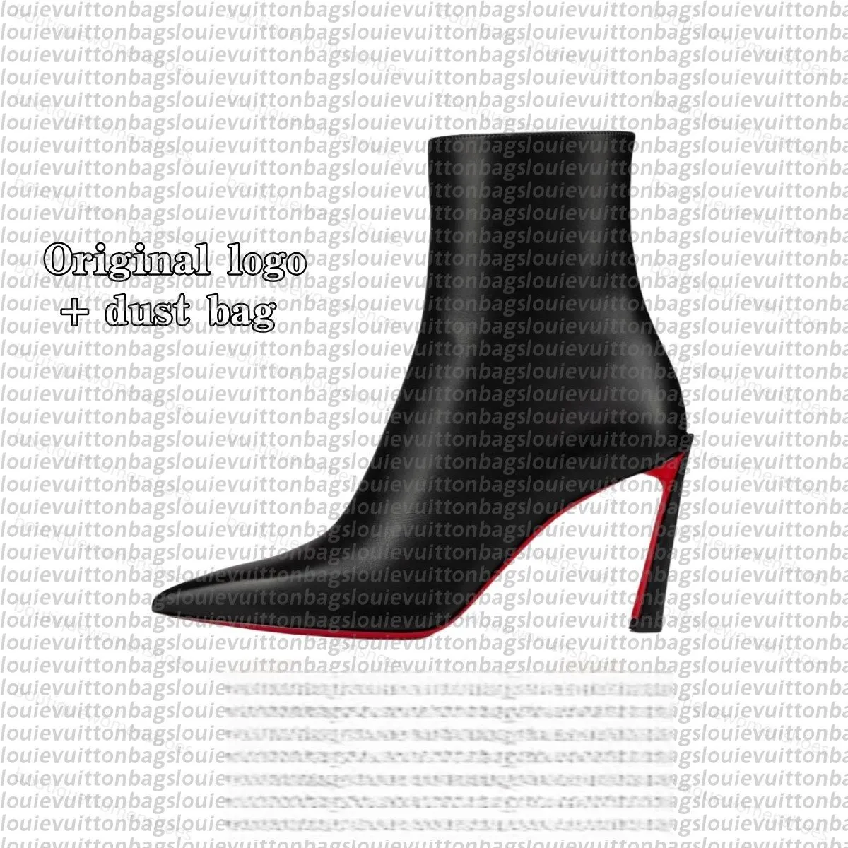 Designer Brand Women Heels Boots Dress Shoes Red Shiny BottomBoots Toe High Stiletto Genuine Leather Woman Boots High Quality