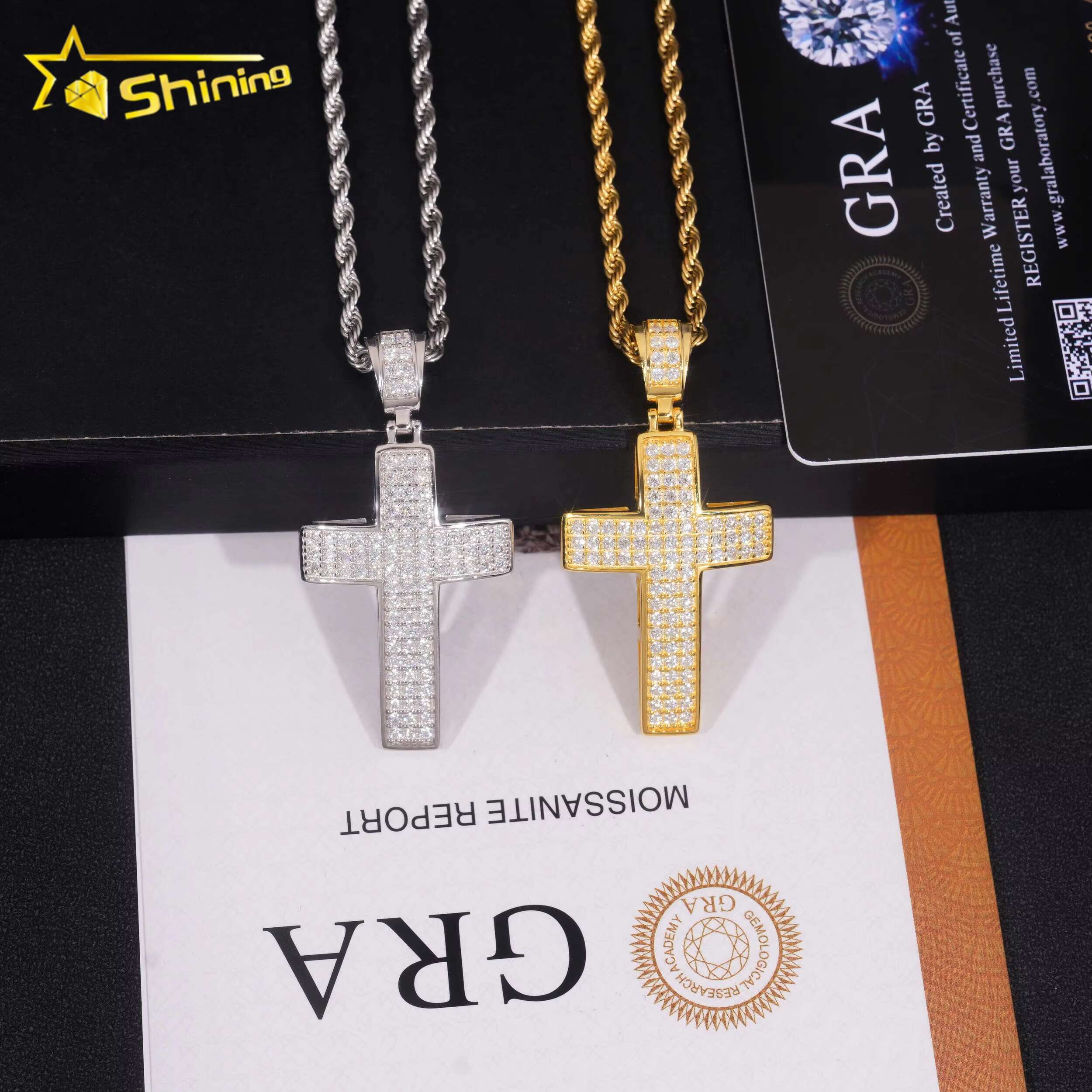 Hip Hop Jewelry 925 Sterling Silver Pass Diamond Tester Iced Out Cross Moissanite Pendants