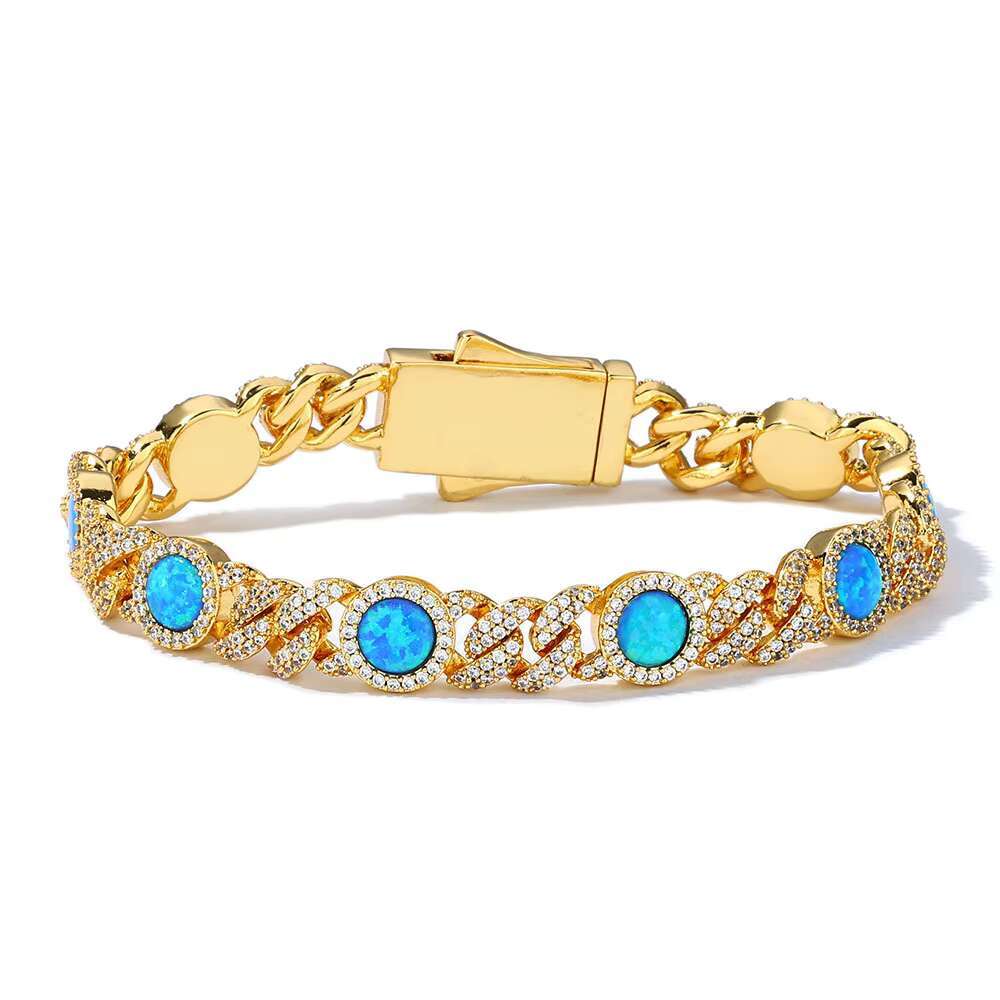 S925 Silver Moissanite Blue Gemstone Cuban Chain Opal Mens Bracelet Custom Jewelry - view 6