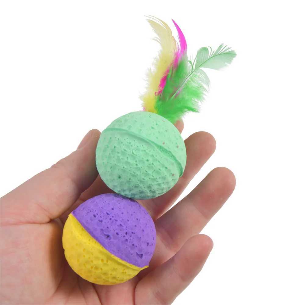 10 latex foam balls with feather interactive balls kitten and pet cat toys Y250412