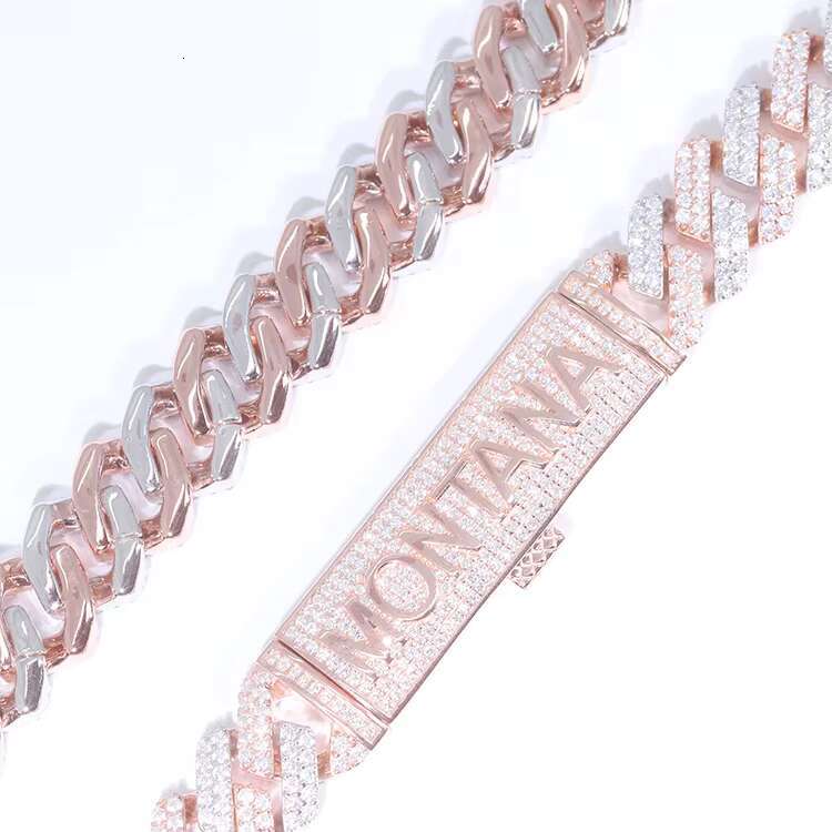 Unique Design Two Tone Cuban Chain Sterling Silver pink White VVS Moissanite Passed Tester Custom for Hiphop Jewelry