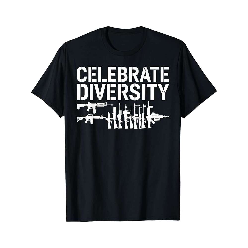 Designer T shirt Guns Celebrate Diversity 2A Patriotic American Design ,100% cotton, short sleeve , Wrinkle resistant, Casual, comfortable fit - 220 g