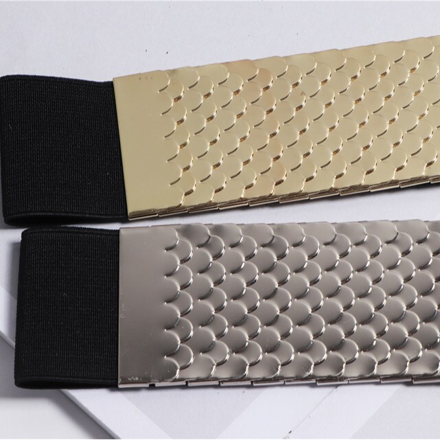 Fashionable waist seal, women's wide waistband, personalized metal fish scale decoration dress with versatile coat, elastic belt