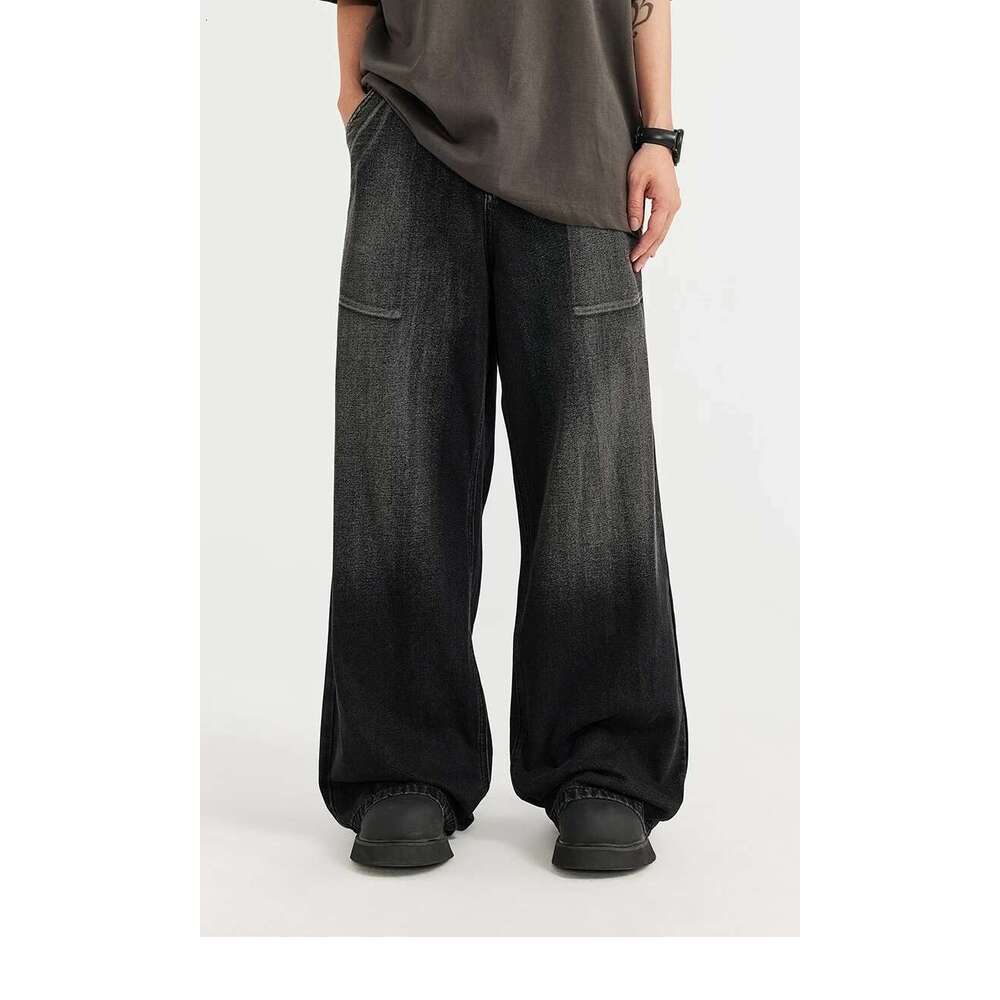 Men's Baggy Jeans 2024 Trendy High Street Wide Leg Denim Trousers Plus Size