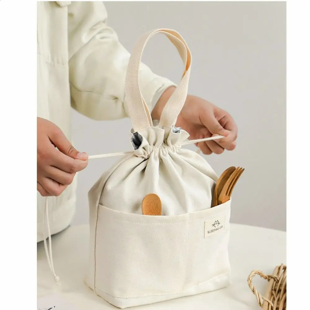 Brushed canvas insulated lunch bag thick aluminum foil box cooler handbag picnic food dinner container 250410