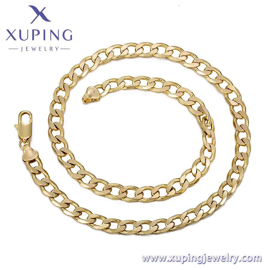 X000835292 Xu Ping 14k gold-plated Cuban chain necklace, multi width, long cutting, Figaro chain, women's and men's clothing
