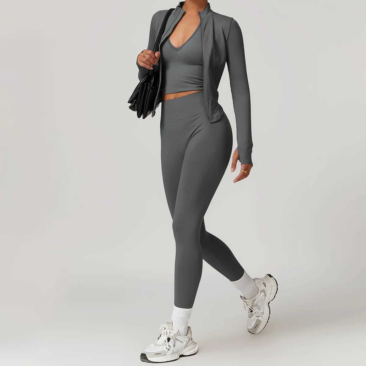 High Quality Fitness Yoga Set Women Workout Athletic Clothing Gym Bras Sports Tank Top Vest High Waist Leggings Sportswear 7725 J251112