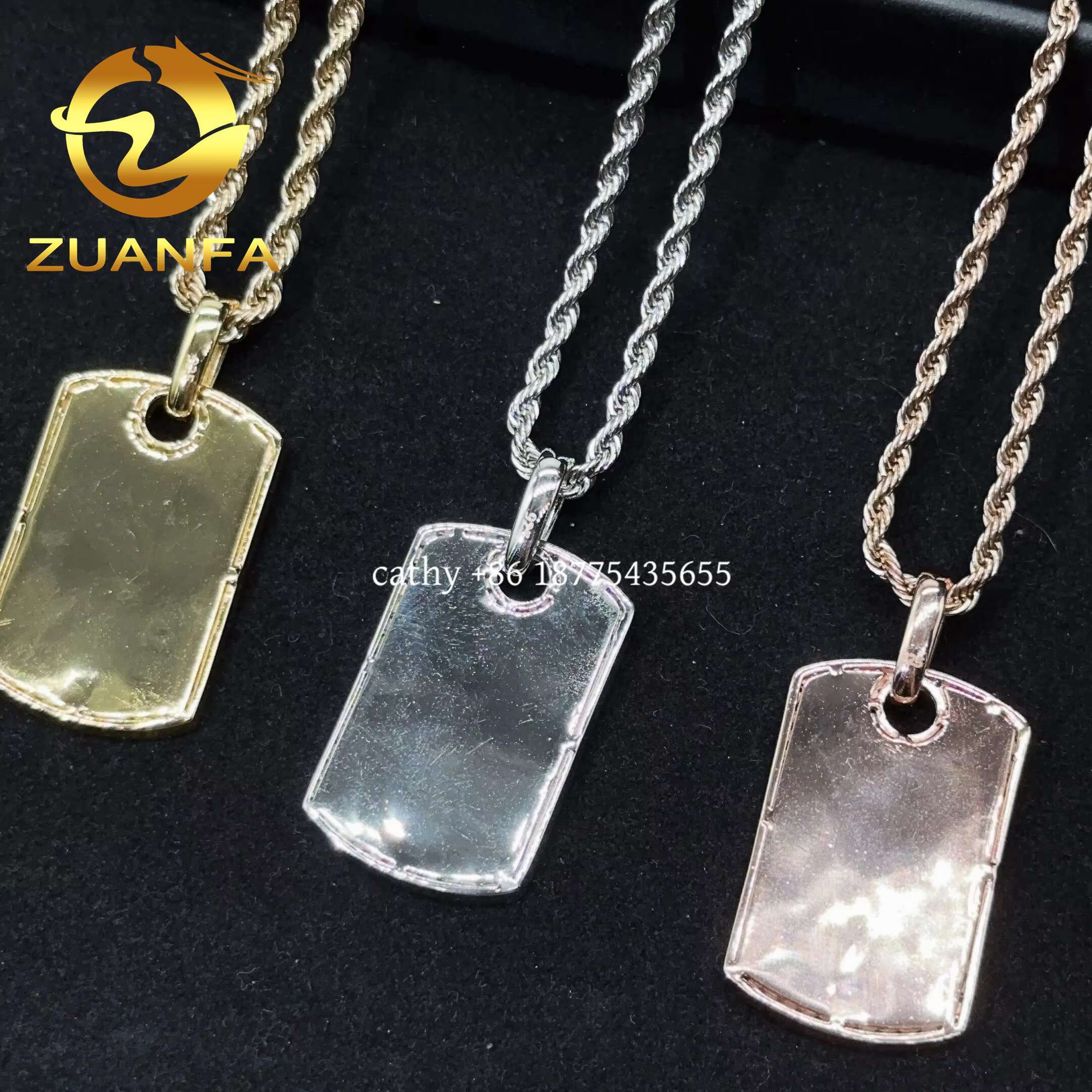 Ready to Ship Moissanite Hip Hop Jewelry Tag Iced Out Pendant Sterling Silver 925 Moissanite Dog Tag Pendant With Rope Chain