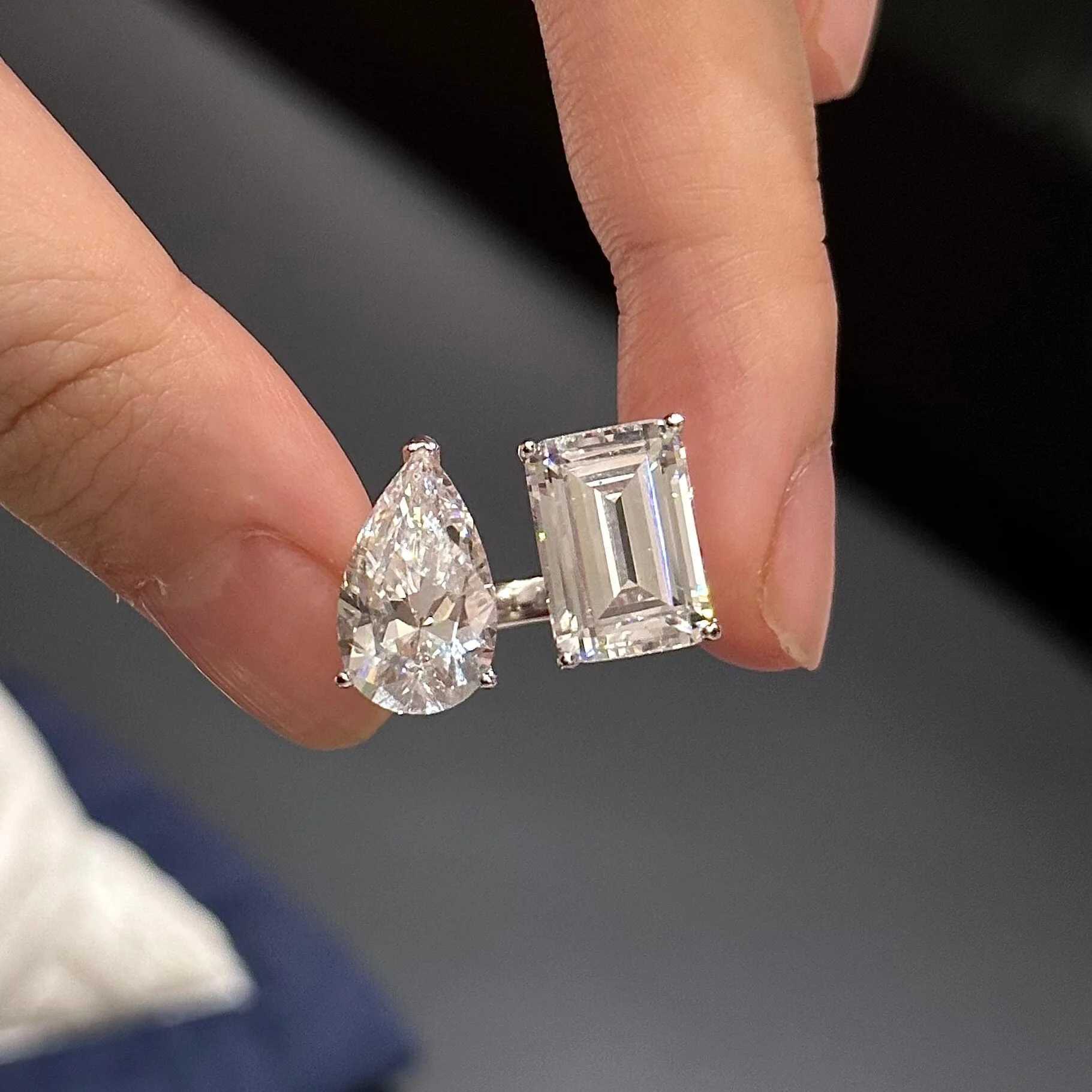 New 925 sterling silver pink white pear shaped cut simulated diamond wedding party open ring exquisite jewelry Christmas giftXJ250412