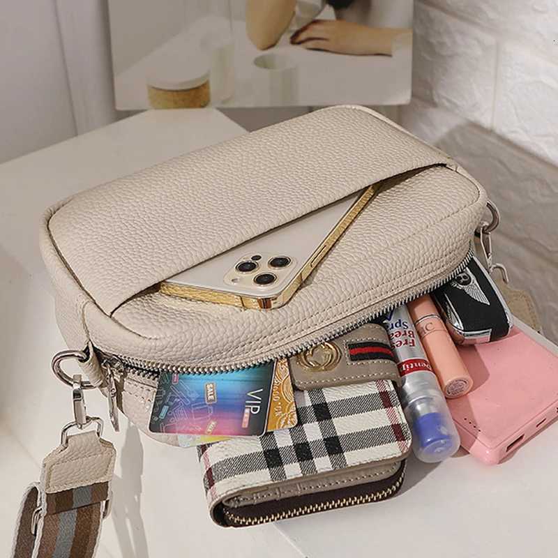 New Solid Color Multi-layer Women Sling Crossbody Bag Vinatge PU Leather Wide Strap Shoulder BagT2511112