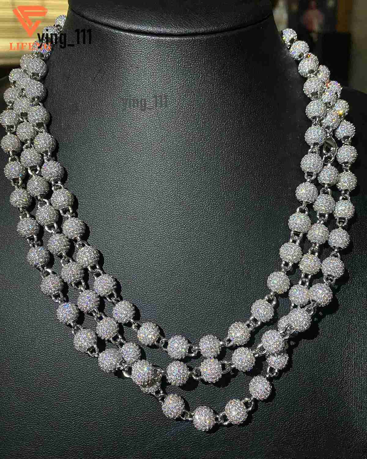 Hip Hop Jewelry Iced Out 925 Sterling Silver Full Moissanite Necklace Bling Round Diamond Ball Chain