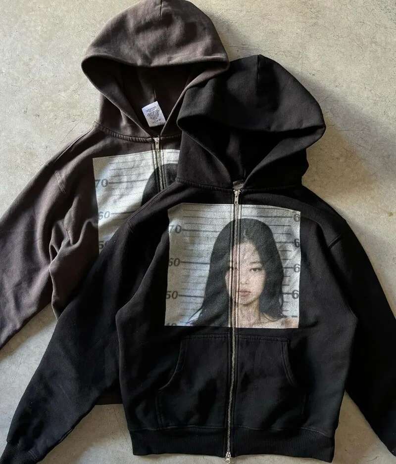 Y2k Summer Retro Nostalgic Casual Zipper Hoodie Men Haruku High Street Fashion Brand Portrait Print Oversized Sweatshirt Women