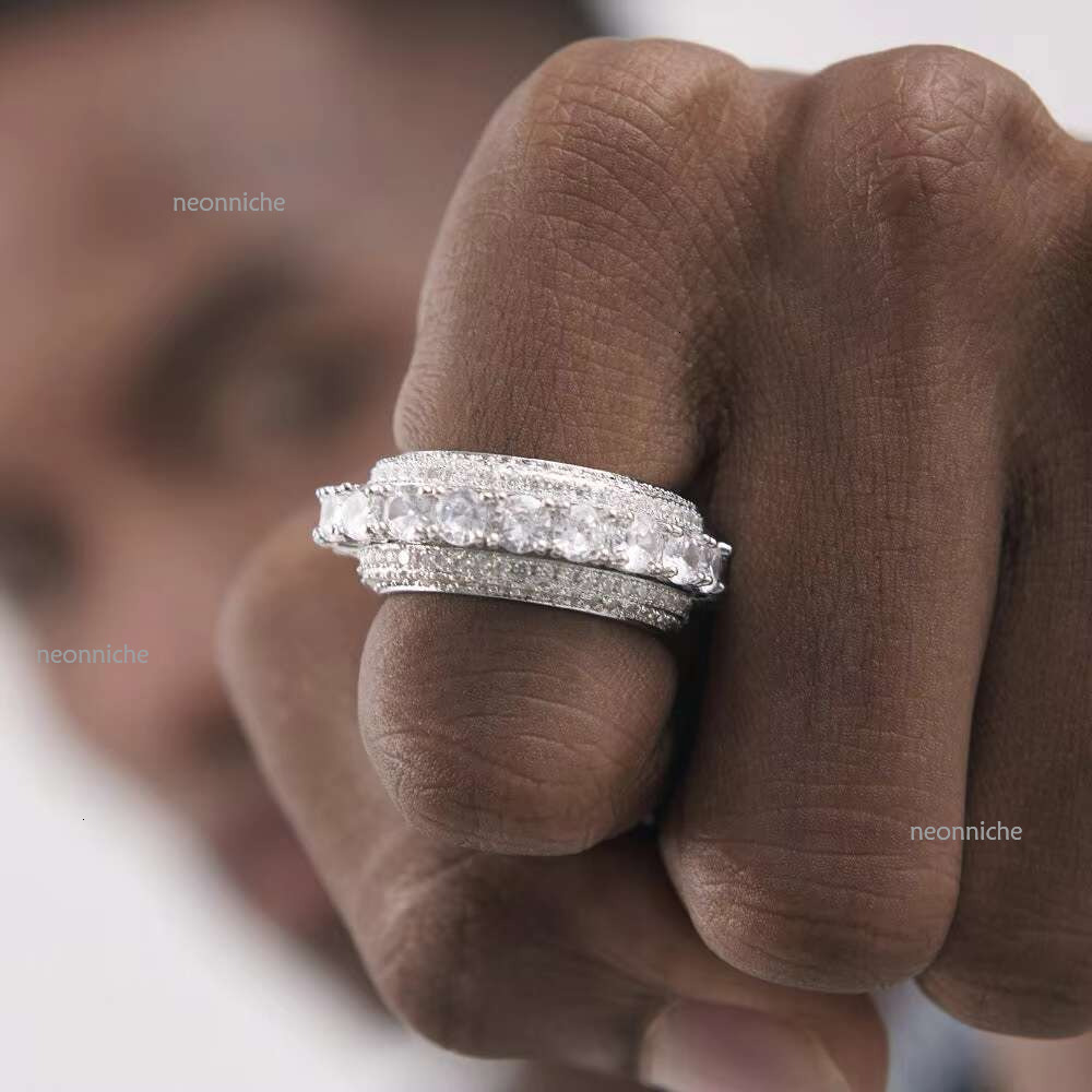 Qianjian Vvs Moissanite Ring Pass Dia Test Custom Letter Name Sier Fine Jewelry Rings for Men