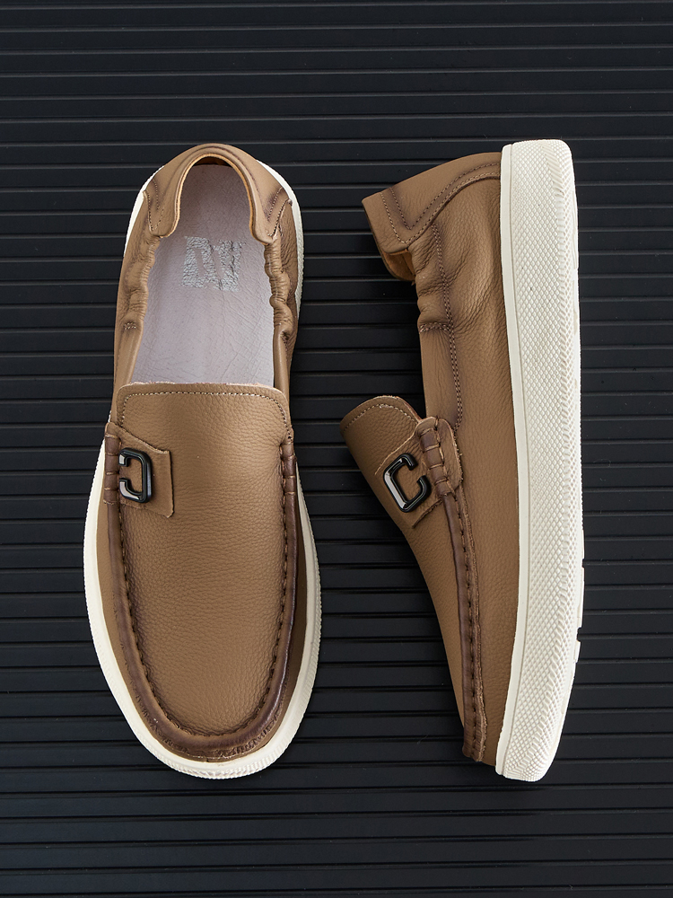 Head layer cowhide men's shoes 2025 summer new Lefou shoes leather commuting lazy one foot stirrup casual leather shoes single shoes