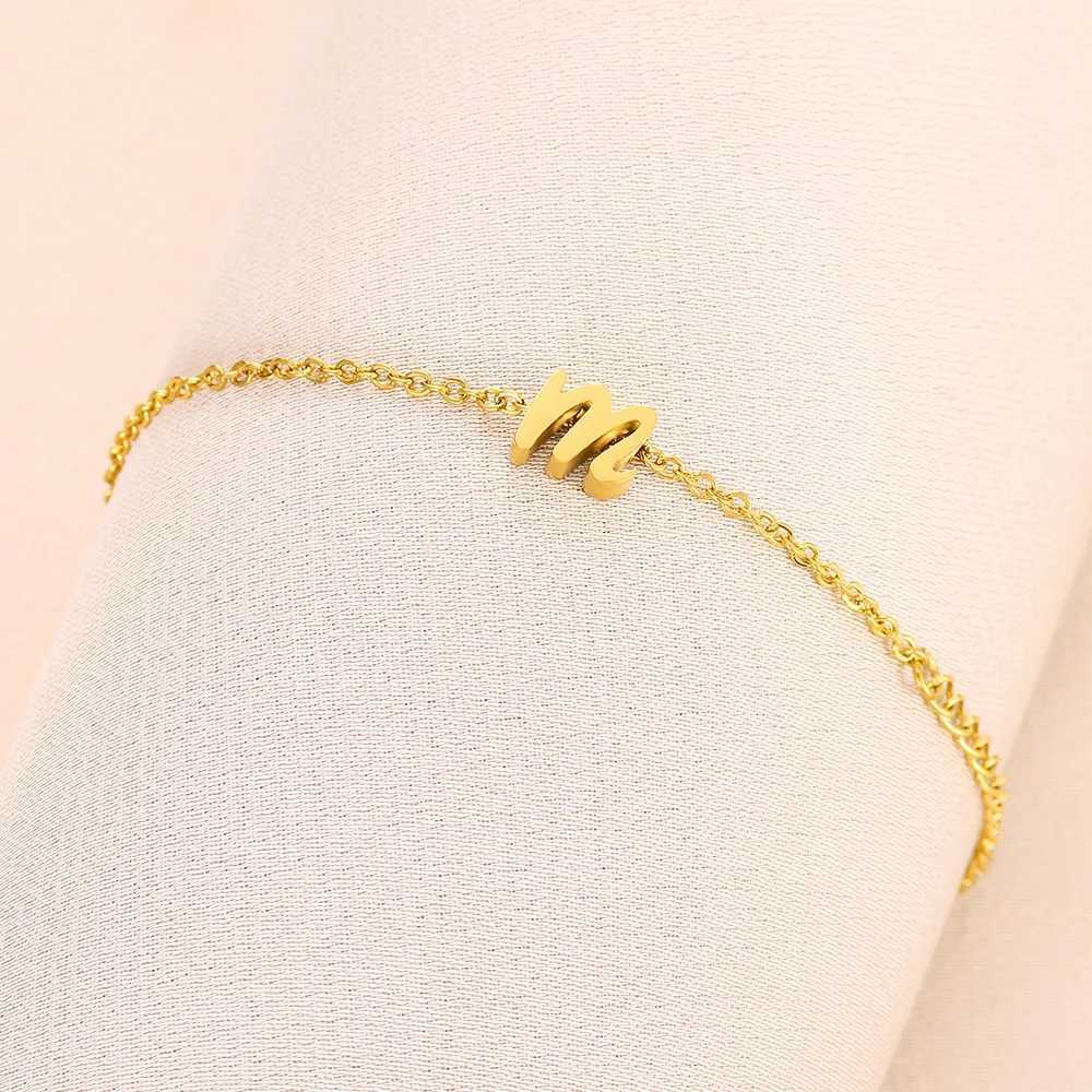 Stainless Steel Cursive 26 Letter Bracelets For Women Gold Colour Chain Cute Minimalism Bracelet Vintage Fashion Jewelry New InC250411