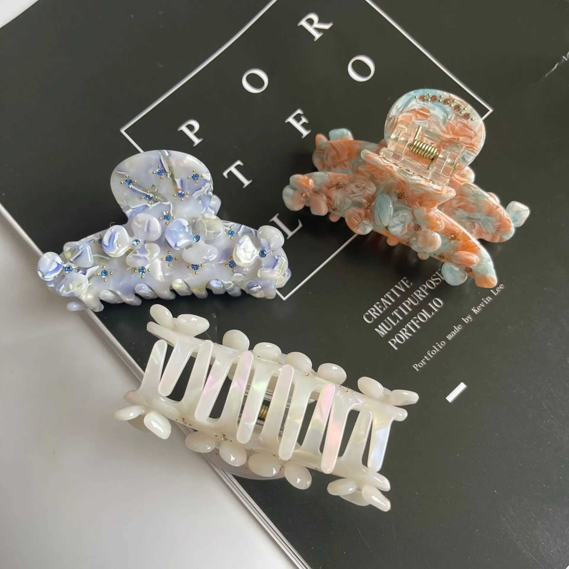 Muweordy Flower Hair Claws Acetate Claw Clip Rhine Stone Hair Clip Fashion Crab Hair Clip Ins Womens Hot Hair Accessories Y2504012