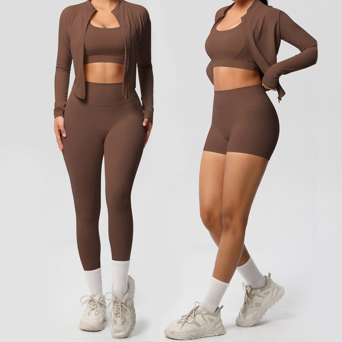 Womens Yoga Outfit Three Pieces Suits Vest+Pants+Jackets Set Exercise Close-Fitting Fitness Wear Running Elastic Workout Tracksuit sets women clothes