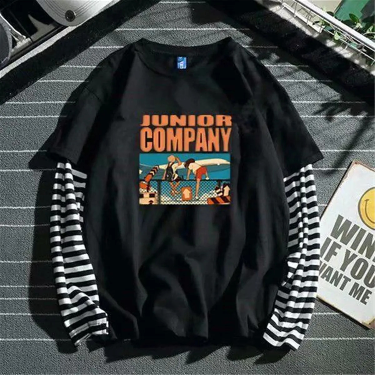 Cool Striped Patchwork T-Shirt Men Autumn Oversize Tops s Solid Long Sleeve T Shirt Fashion Japanese Gothic Japan T Shirt 250411