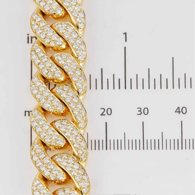 Yu Ying Hip Hop Jewelry 10MM Wide 2Rows 925 Silver Plated Gold Pass Diamond Tester Moissanite Diamond Cuban Chain Bracelet
