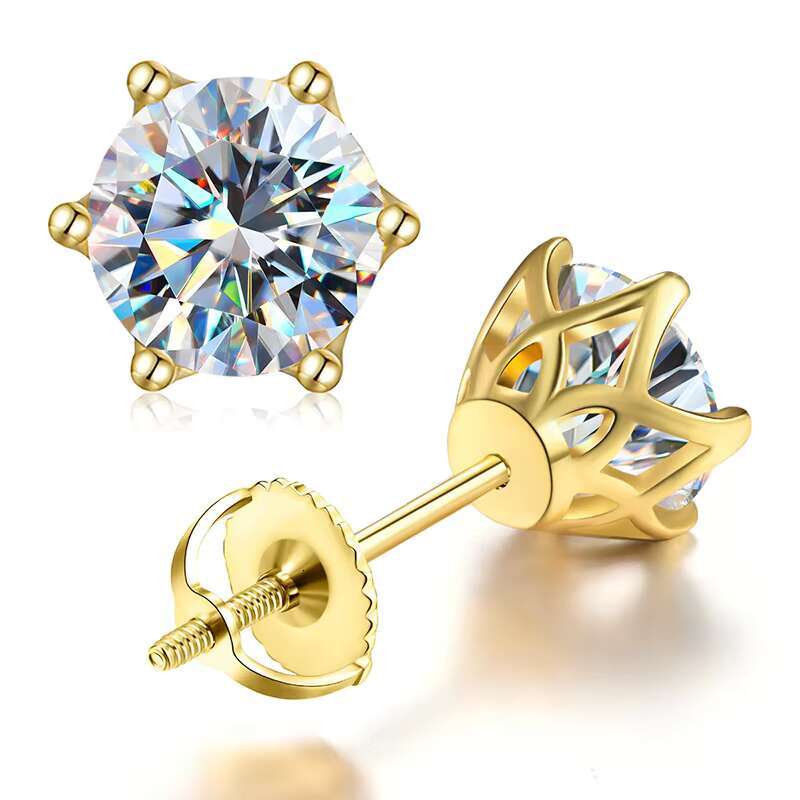 925 Sterling Silver 18k Gold Plated 0.5 1 Ct Gra Certified Moissanite Diamond Screw Back Stud Earring Fine Jewelry for Women Men