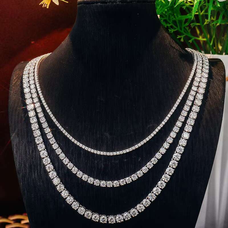 Wholesale Price Hip Hop Fine Jewelry Necklace 3MM 4MM 5MM 925 Sterling Silver D-VVS Diamond Moissanite Tennis Chain Necklace