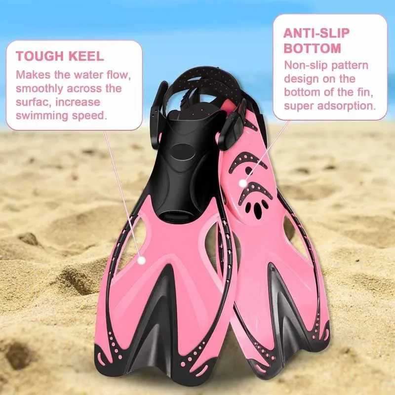 Childrens swimming flip adjustable buckle inflatable fin silicone adhesive lung diving shoes childrens swimming and snorkeling equipmentY250412