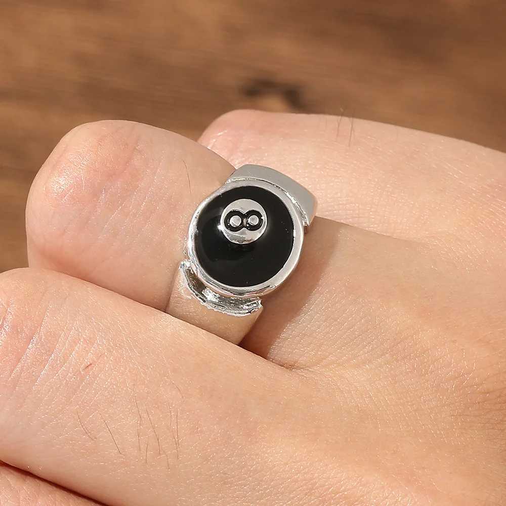 Punk Billiards Digital Black 8-Ball Ring Metal Alloy Open Adjustable Ring Fashion Hip Hop Rock Mens Jewelry GiftXJ250412