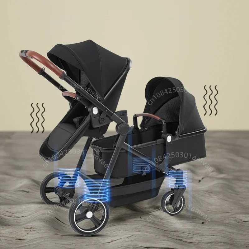 Lightweight two seater baby stroller foldable bi-directional adjustable backrest two seater baby stroller four-wheel baby stroller W250411