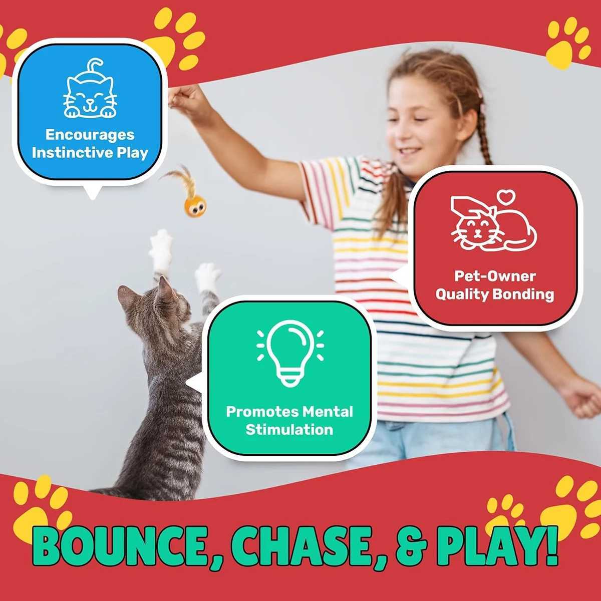3/5 packs of cat toy balls with feather tails - Stimulating instinct games enhancing pets - Owner bonds Y250412