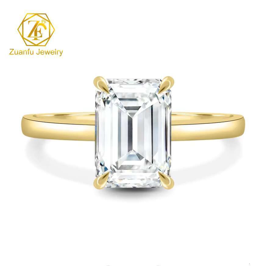 Womens 925 Sterling Silver 18K White Gold D Color VVS Emerald Cut Moissanite Wedding Engagement Rings Fashion Jewelry Gift