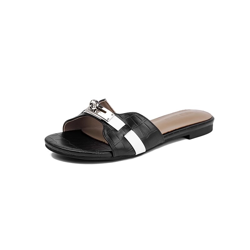 Women's 2025 summer new flat slippers wear French flip-flops flip-flops soft soled beach half slippers