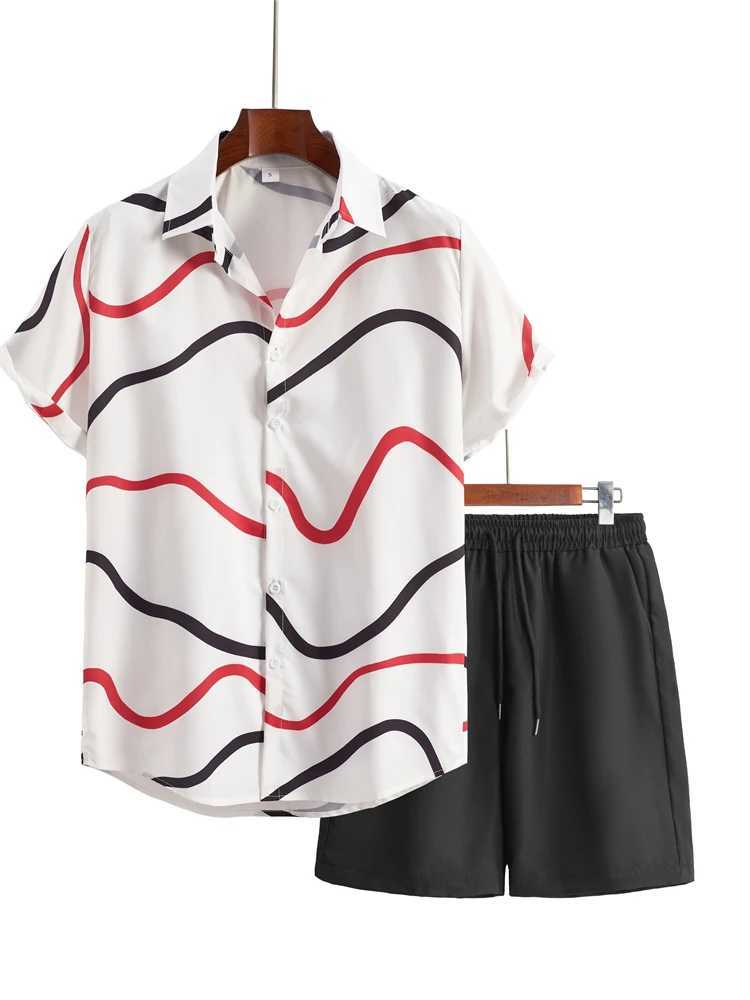Color printed summer mens casual shirt and shorts set city street fashion short sleeved outdoor beach mens shortsXJ250412