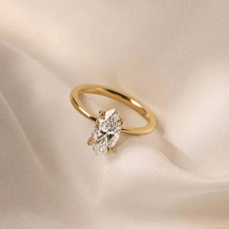 Hot Sale 14K Solid Gold Yellow Engagement Ring 1ct Marquise Cut Moissanite Rings Jewelry