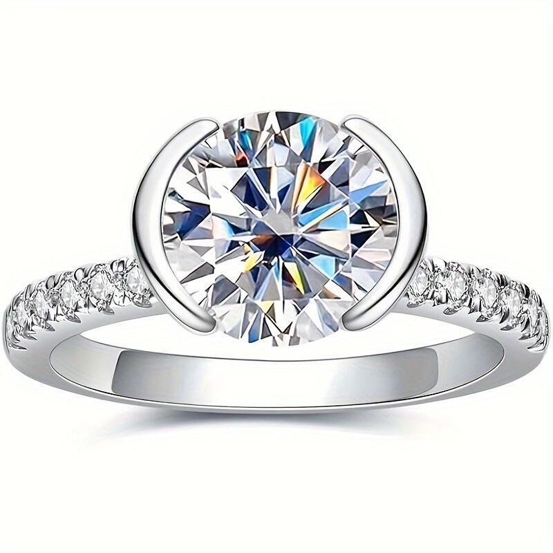 Women's Moissanite Engagement Half Mount Lab-Grown Dia Promise Ring 14K White Gold Plated Gift
