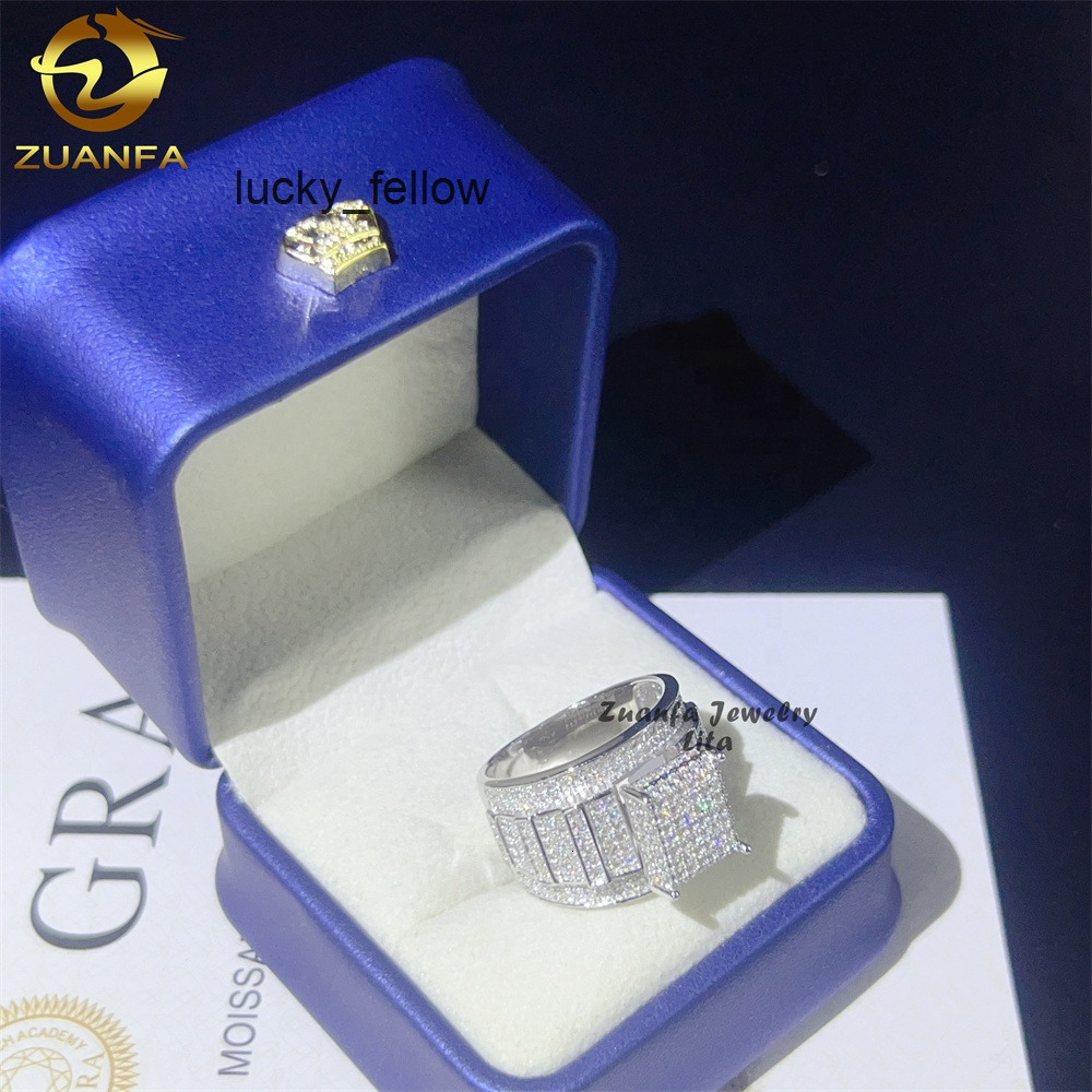 Hip Hop Fashion Iced Out Vvs Moissanite Engagement 925 Sterling Silver Men Diamond Ring