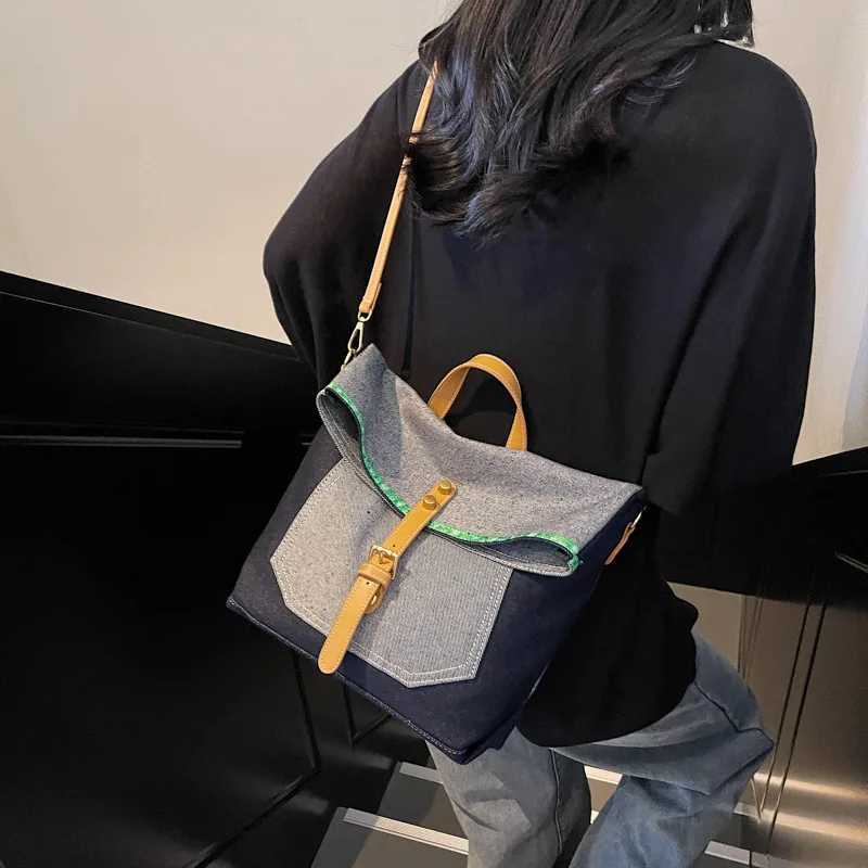 New Oblique Span Denim Bag Simple Splicing Contrasting Colors Relaxation Tote Bag Shoulder Bag Casual Underarm BagW251111