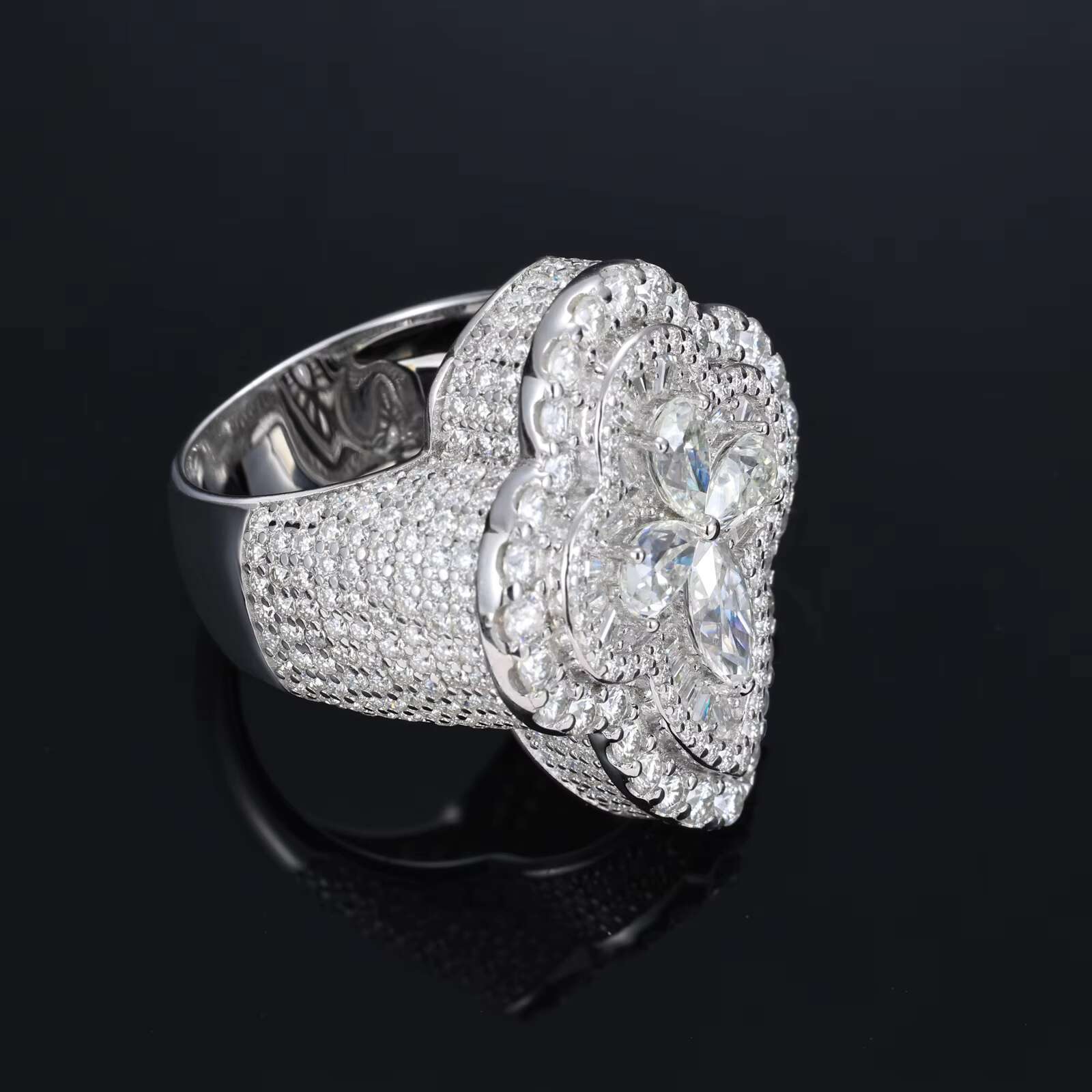 Mens Hip Hop Style 925 Sterling Silver Ring With Lab Created Moissanite and 18k Gold Overlay for the Ultimate Urban Statement
